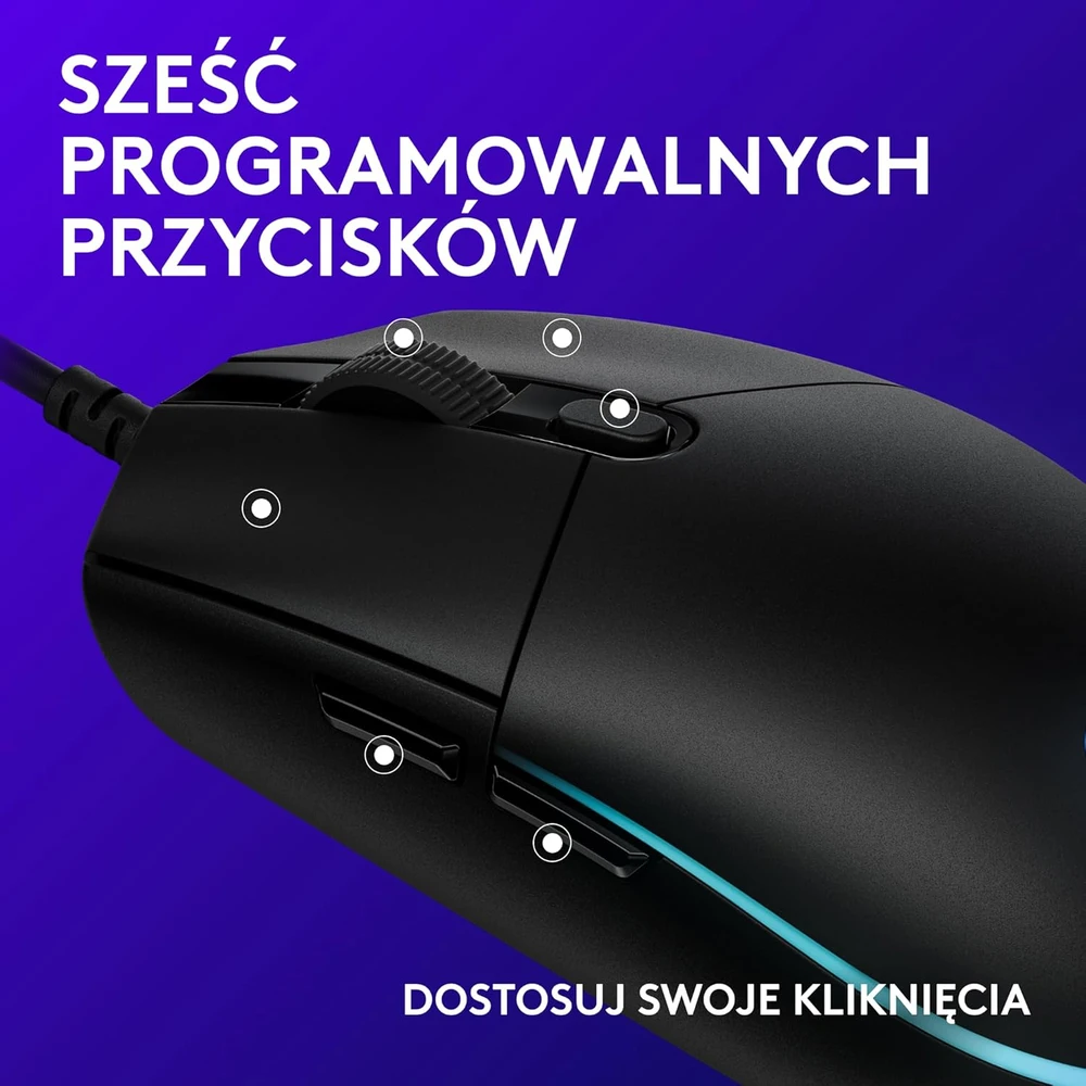 Logitech G203 LIGHTSYNC su laidu žaidimų pelė, 8000 DPI, RGB apšvietimas, 6 programuojami mygtukai, juoda
