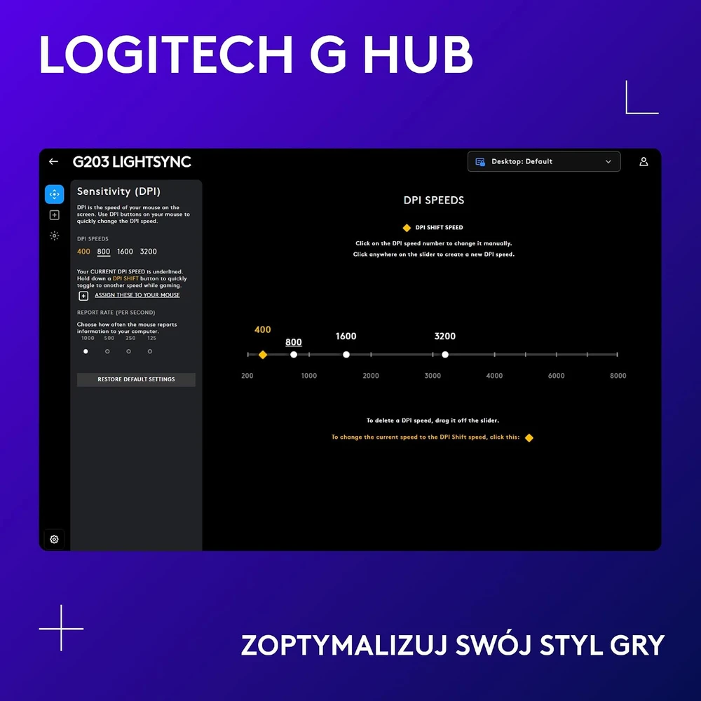 Logitech G203 LIGHTSYNC su laidu žaidimų pelė, 8000 DPI, RGB apšvietimas, 6 programuojami mygtukai, juoda