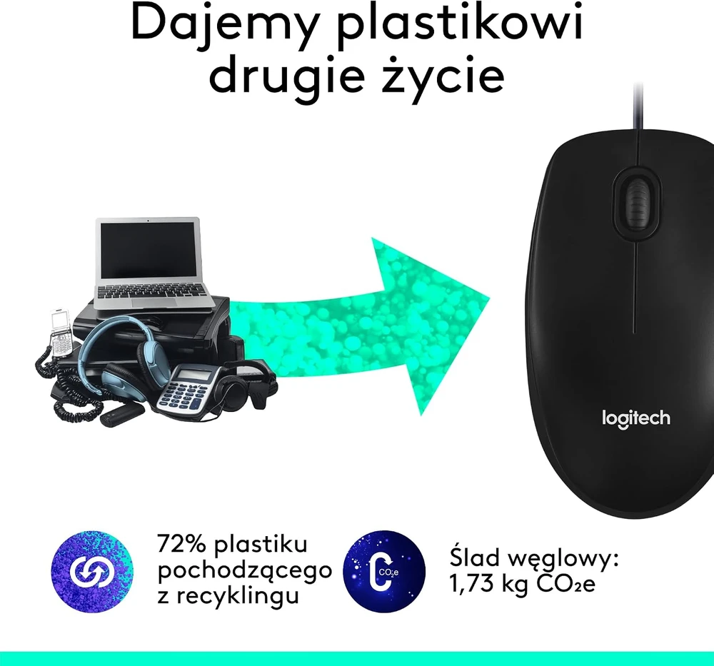 Logitech su laidu optinė pelė USB, 1000 DPI, abiem rankoms, juoda, M100 910-006652
