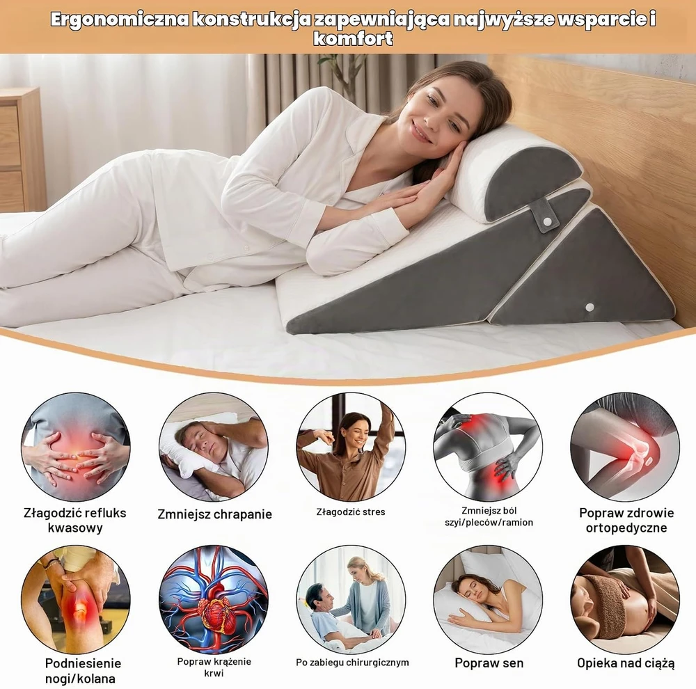 LPQKCcY reguliuojama pleištinė pagalvė lovai iš atminties putų, 20–60°, BW02
