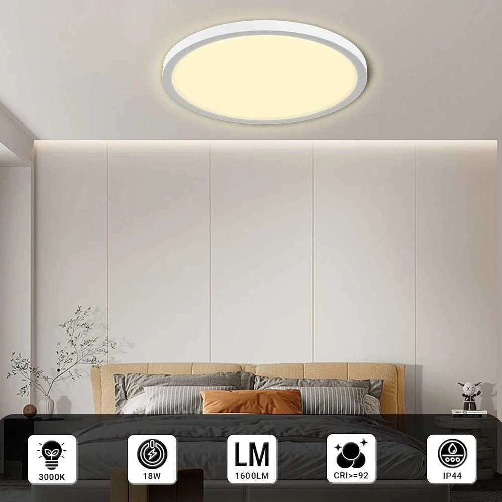 Lubinis šviestuvas LQWELL LED lubų šviestuvas, 18 W, apvalus, IP44, 3000 K, 1980 lm, 22 cm, plokščias dizainas