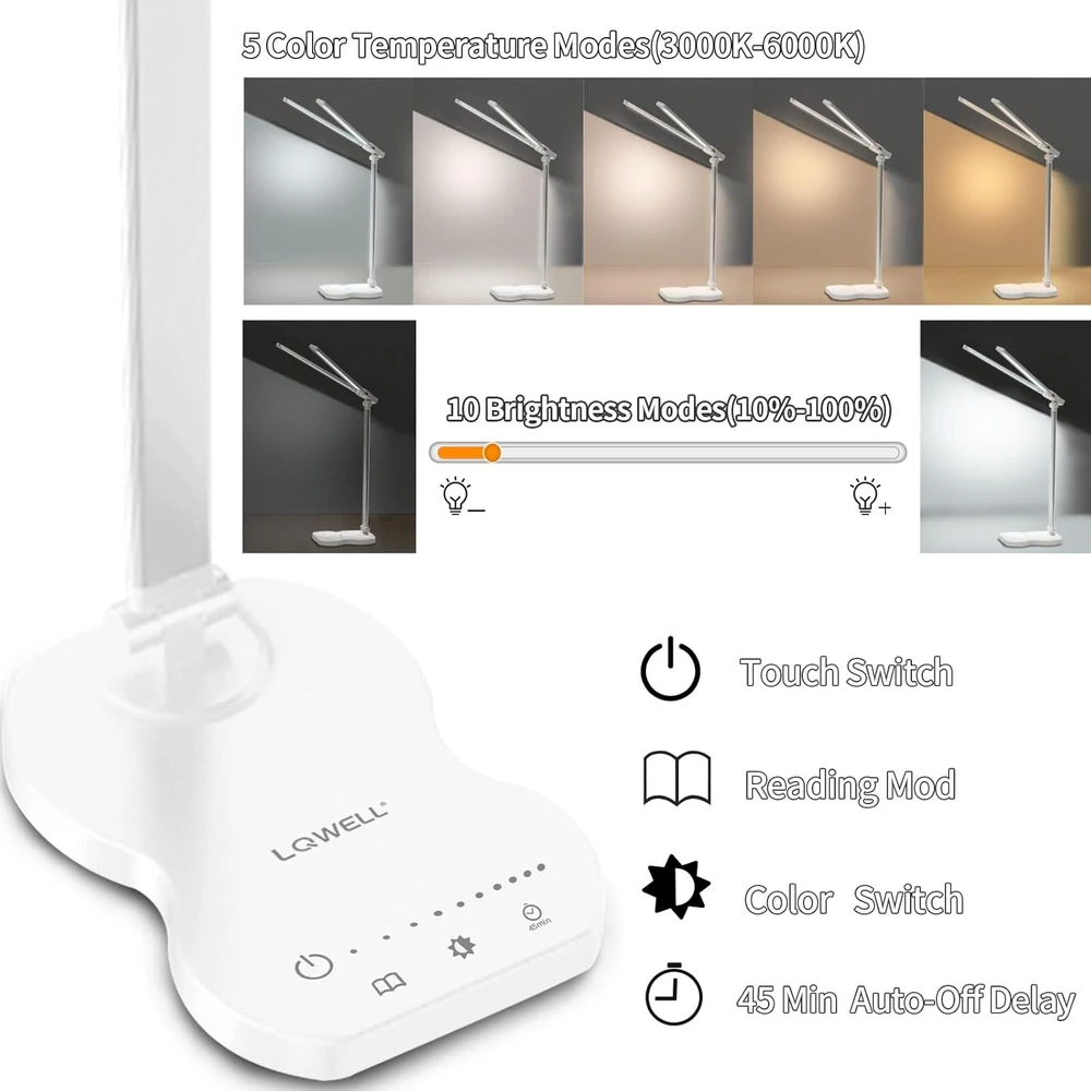 LQWELL LED stalinė lempa su dviem galvutėmis, 5 W, USB, 90153