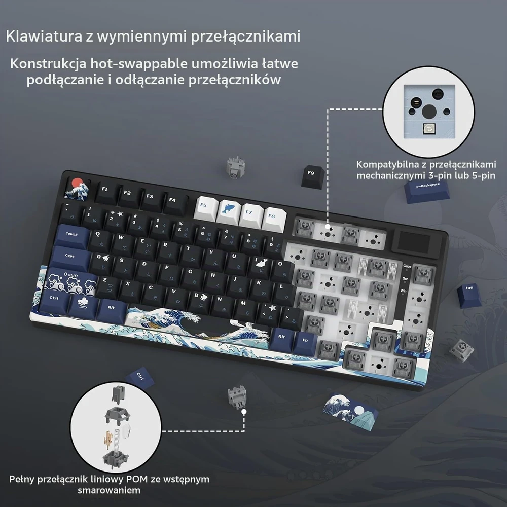 LQXQ mechaninė žaidimų klaviatūra 75 %, USB-C, RGB, Hot-Swap SK80