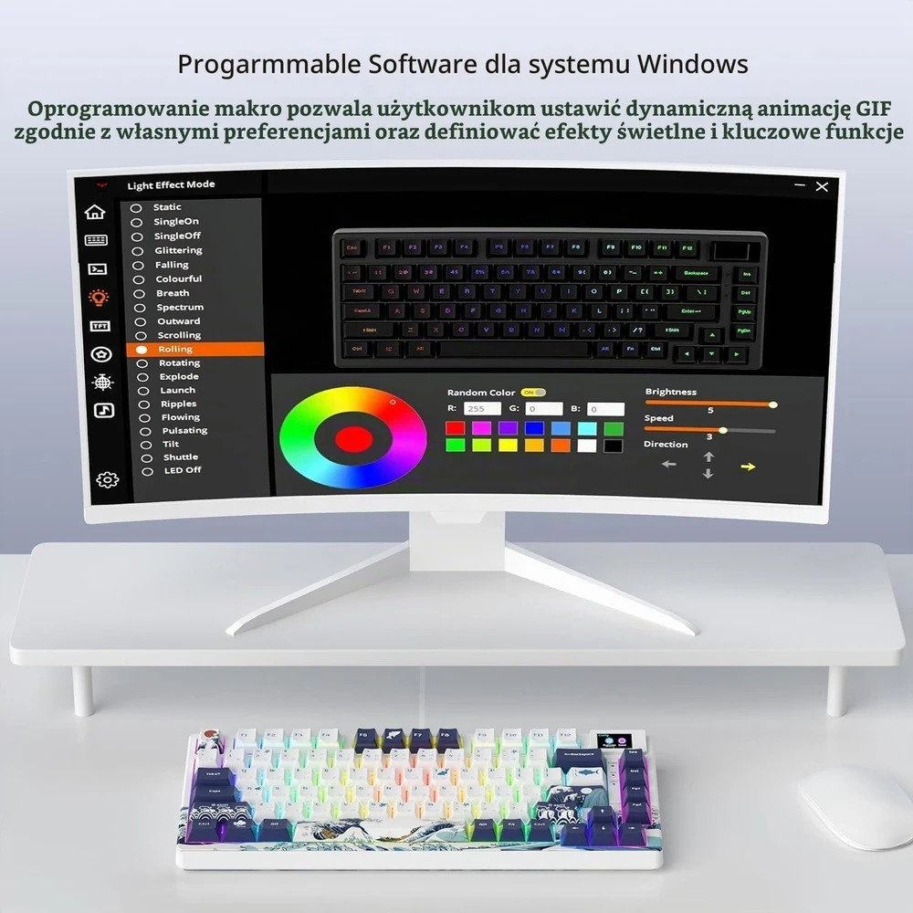 LQXQ mechaninė žaidimų klaviatūra SK80, 75 %, RGB, USB-C, keičiamais jungikliais