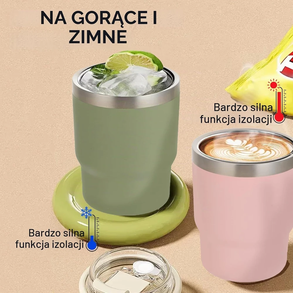 Lrocotanc terminis kavos puodelis 350 ml su šiaudeliu ir sandariu dangteliu, žalias