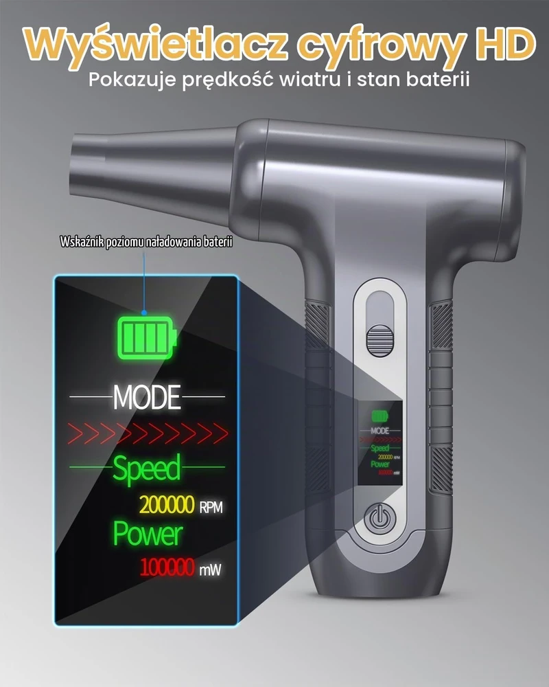 LUCKEA elektrinis dulkių pūstuvas 200 000 aps./min., 6000 mAh, USB-C, W06