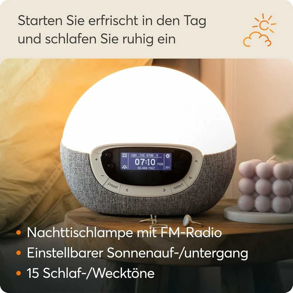 Lumie Bodyclock Shine 300 šviesos žadintuvas su radiju ir 15 garsų, baltas