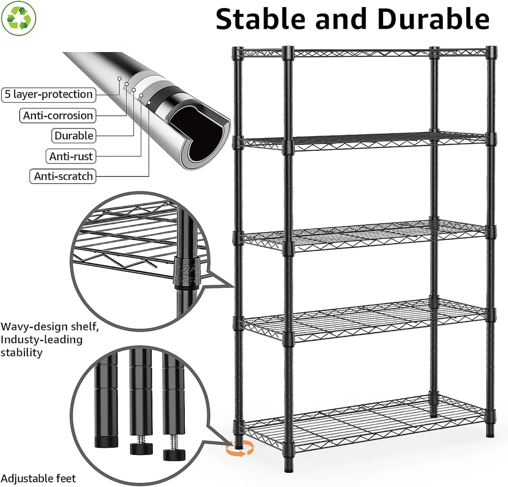 M MZG metalinis sandėliavimo stelažas su 5 reguliuojamomis lentynomis, 35 × 60 × 158,7 cm, E3560160OK501LB-EU