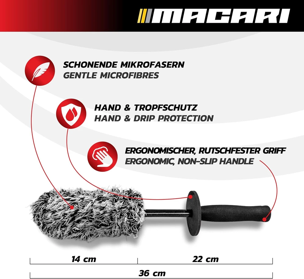 Macari mikropluošto ratlankių valymo šepetys su ergonomine rankena Felgenbuerst