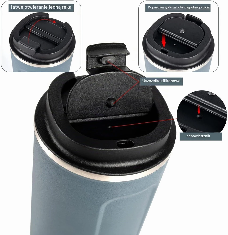 Maga kelioninis termopuodelis iš nerūdijančiojo plieno, 480 ml, 510ml mėlynas