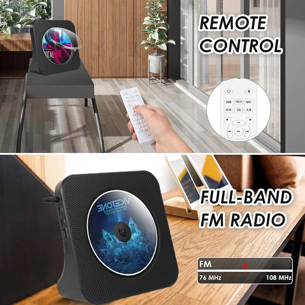 MAITE nešiojamas CD grotuvas su Bluetooth 5.0, FM radiju ir HiFi garsiakalbiais MT-CDPEU-SD BLK