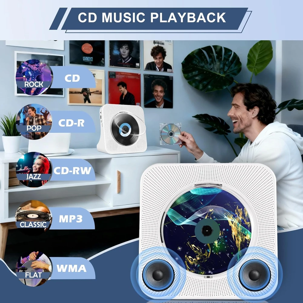 MAITE nešiojamas CD grotuvas su Bluetooth, FM radiju ir 3 W garsiakalbiais MT-CDPEU-SD