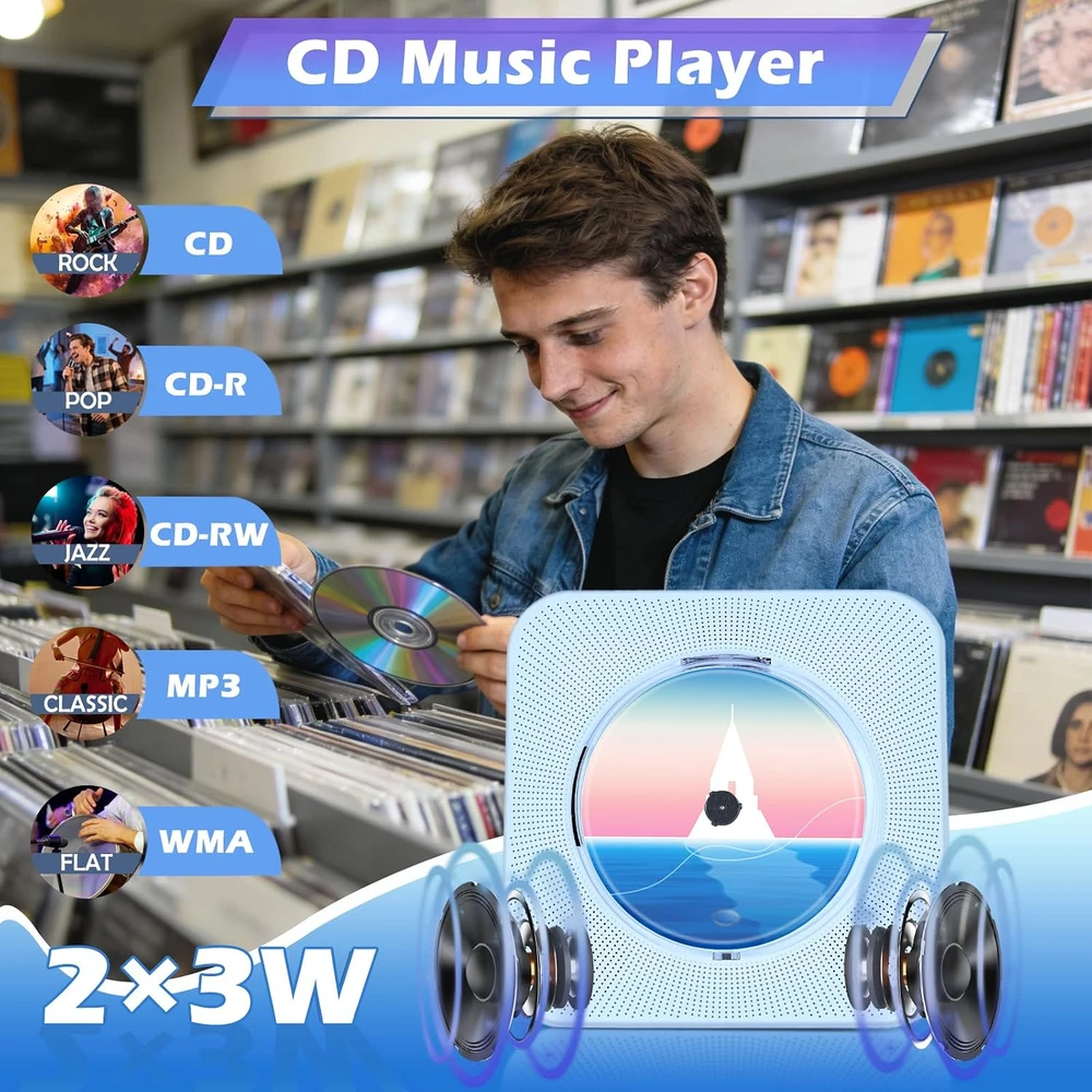 MAITE nešiojamas CD grotuvas su Bluetooth 5.0, FM radiju ir USB, MTEU MT-CDPEU-SD-BSE