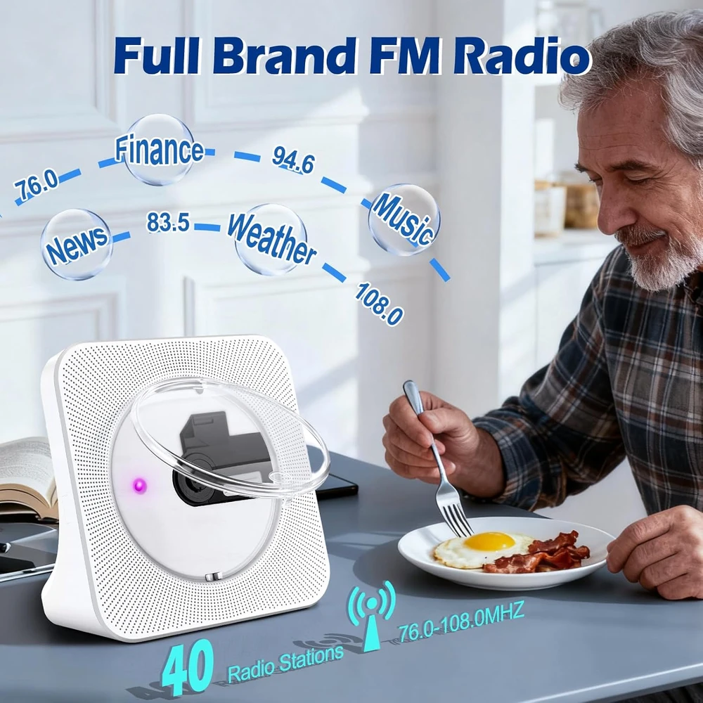 MAITE nešiojamas CD grotuvas su Bluetooth, FM radiju ir 3 W garsiakalbiais MT-CDPEU-SD