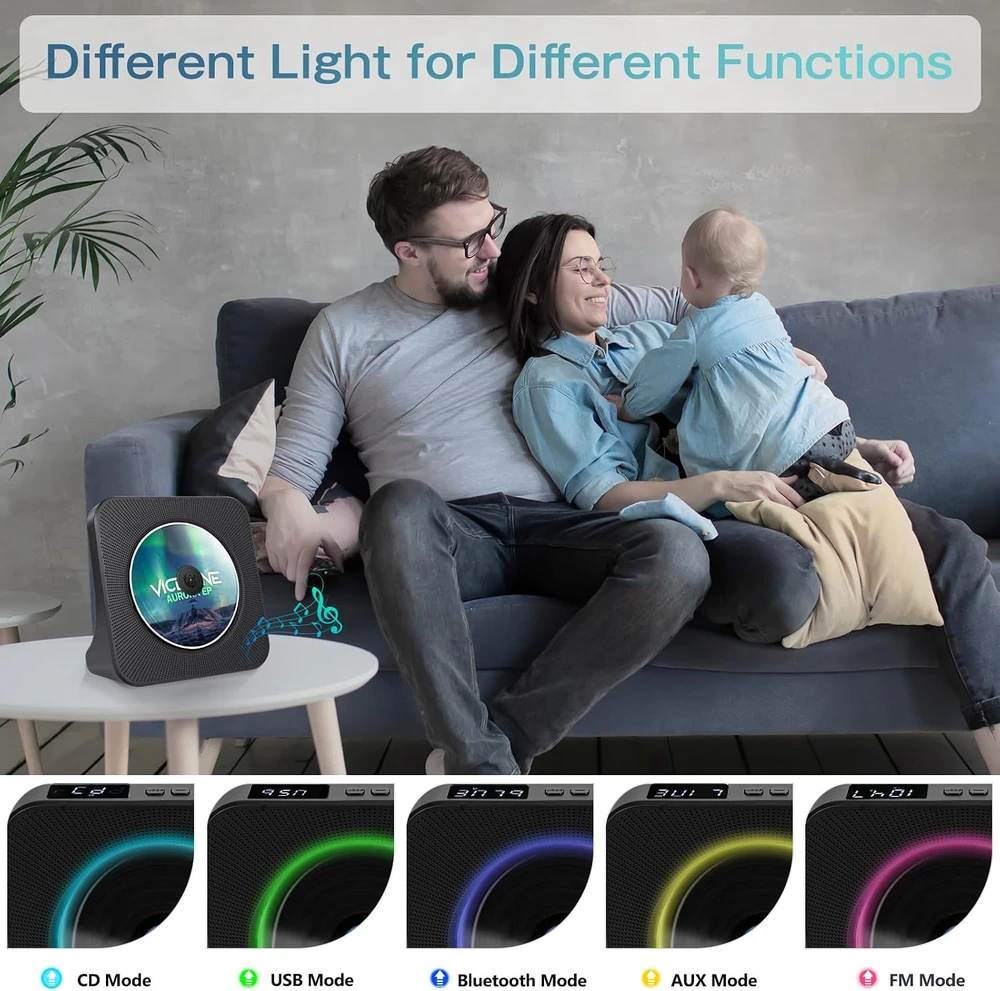 MAITE nešiojamas CD grotuvas su Bluetooth 5.0, FM radiju ir HiFi garsiakalbiais MT-CDPEU-SD BLK