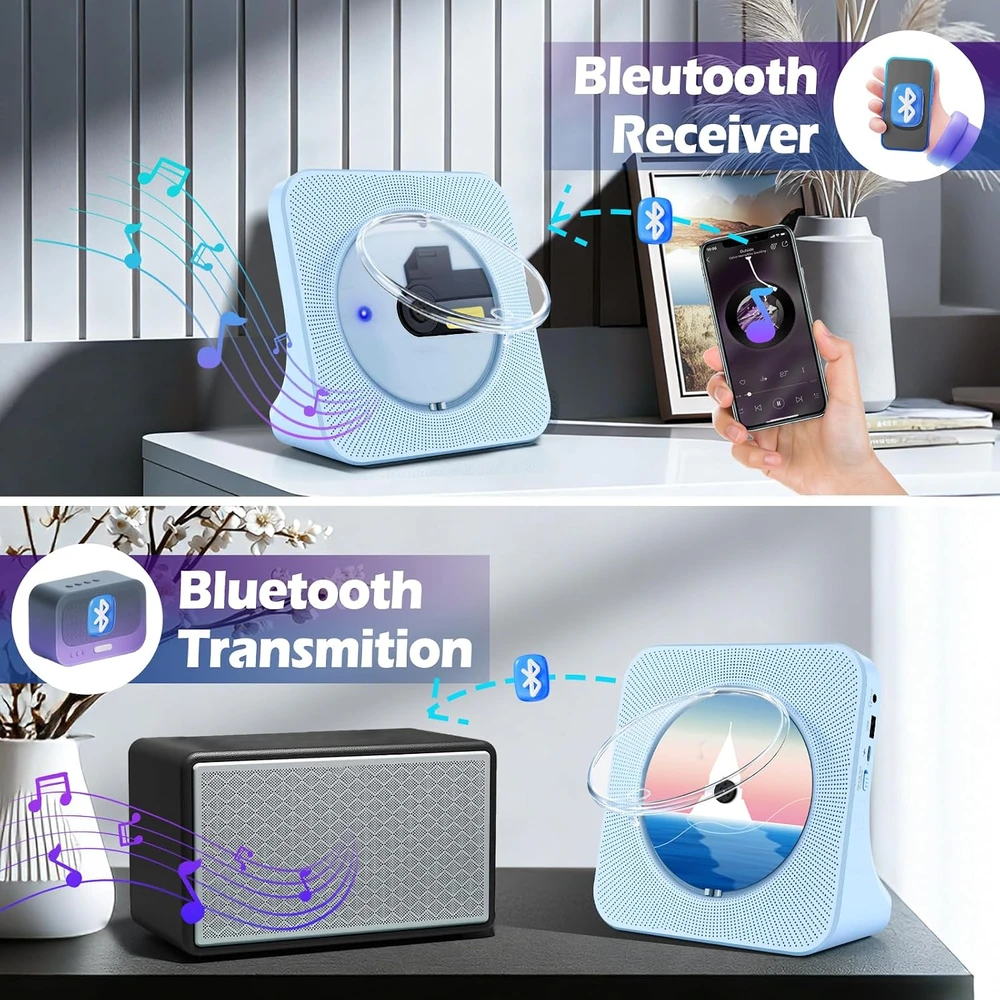 MAITE nešiojamas CD grotuvas su Bluetooth 5.0, FM radiju ir USB, MTEU MT-CDPEU-SD-BSE