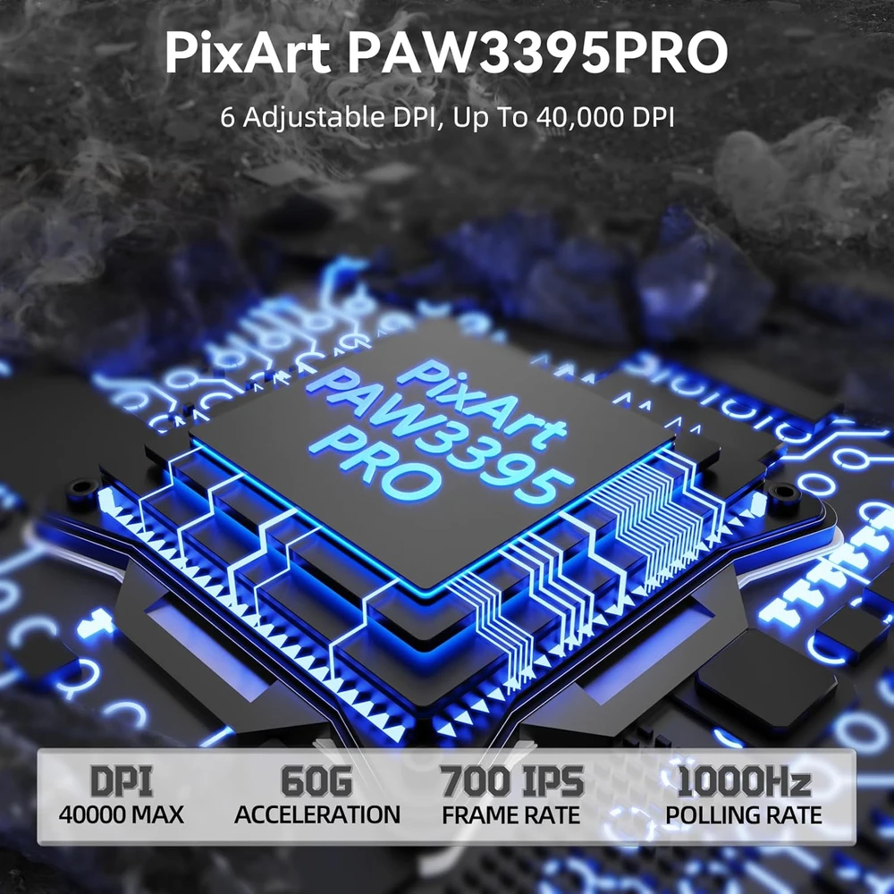 MAMBASNAKE belaidė žaidimų pelė 39 g, PixArt PAW3395PRO jutiklis, BT/2.4G/USB-C, balta, M3
