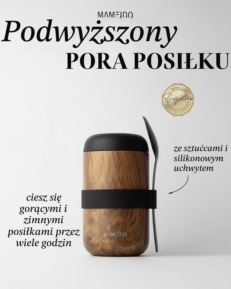 MAMEIDO terminis maisto indas iš nerūdijančiojo plieno 500 ml Oak Wood