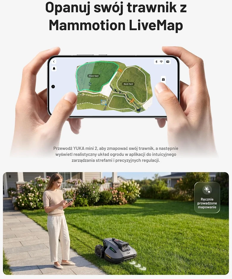 Mammotion vejapjovės robotas be ribinio laido, 500 m², Tri-Cam AI Vision, 19 cm plotis, YUKA mini 2 500