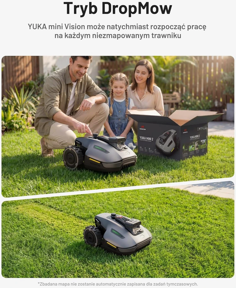 Mammotion vejapjovės robotas su 3 kamerų AI, 500 m², DropMow, 4,5 Ah akumuliatorius, YUKA mini 2 500