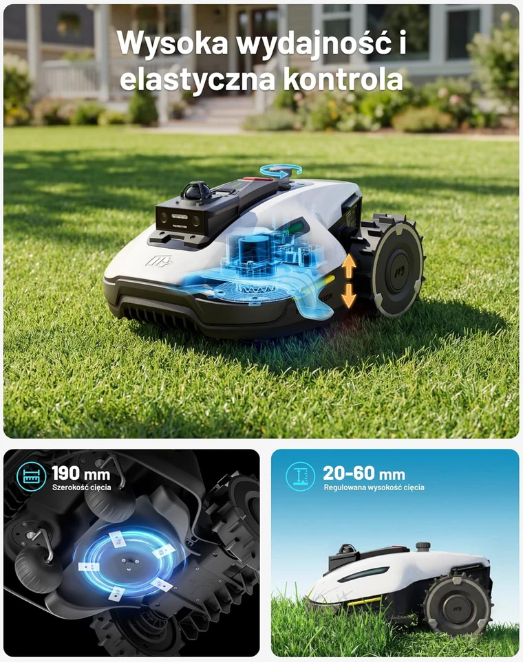 Mammotion vejapjovės robotas su LiDAR navigacija, AI, 800 m², 20–60 mm pjovimo aukštis, MTLA25YUM26HEU