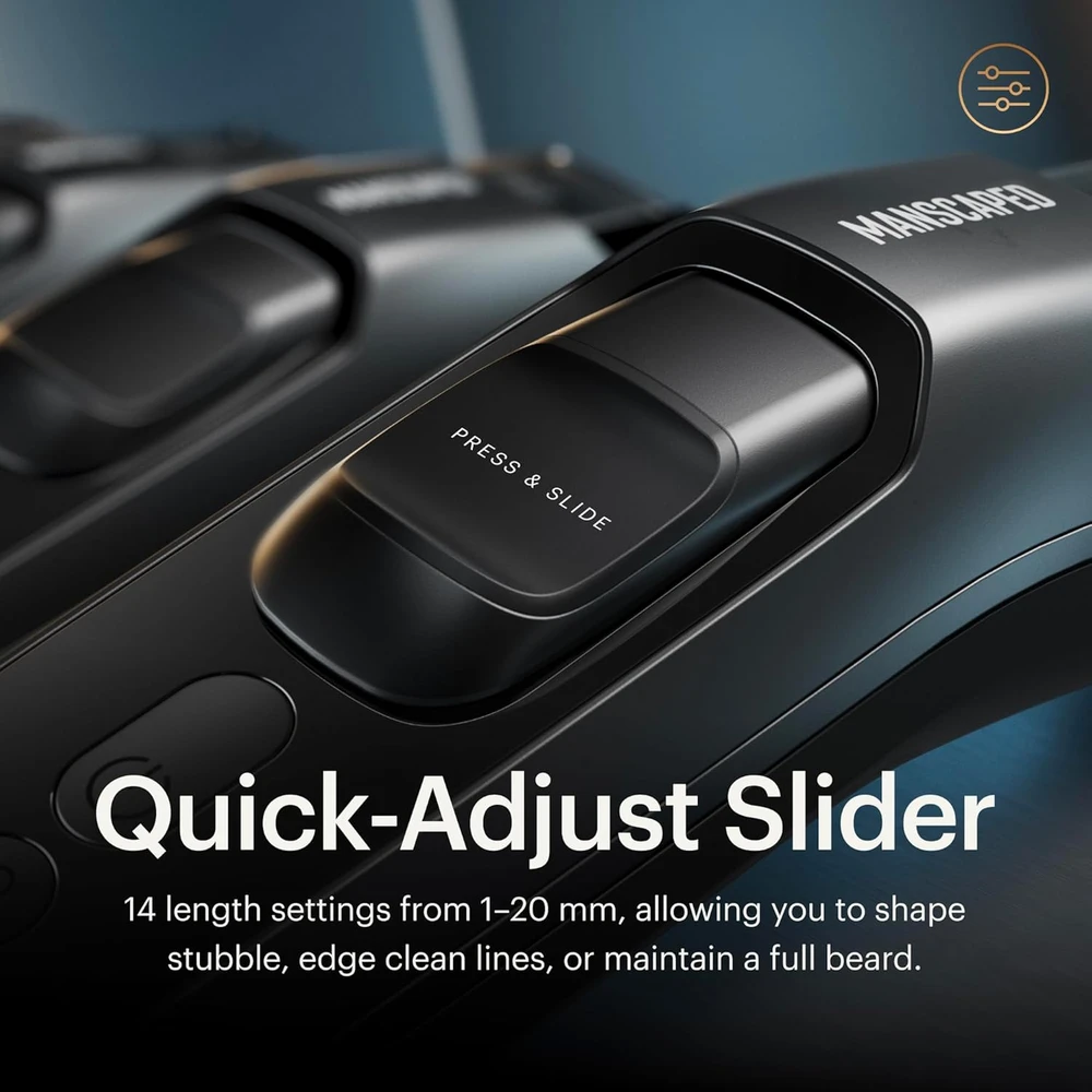 Barzdaskutė MANSCAPED barzdos ir ūsų trimeris su 14 ilgio nustatymų, nerūdijančio plieno ašmenys, USB-C, 1–20 mm, 30-00101-NA
