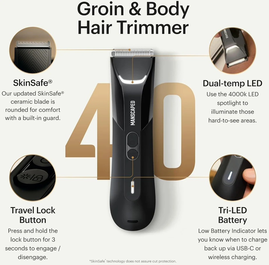 MANSCAPED kūno plaukų kirpimo mašinėlė vyrams The Lawn Mower 4.0 PRO, keramikiniai ašmenys, USB-C įkrovimas, vandeniui atspari