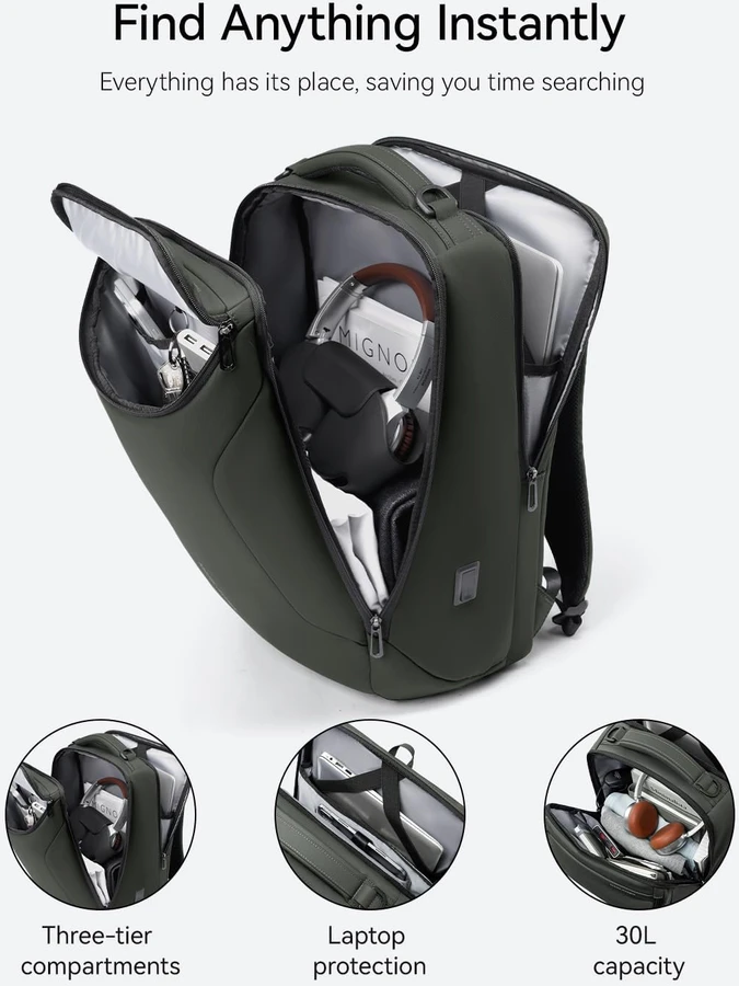 MARK RYDEN nešiojamojo kompiuterio kuprinė, vandeniui atspari, 30 l, USB įkrovimas, iki 17,3 colio