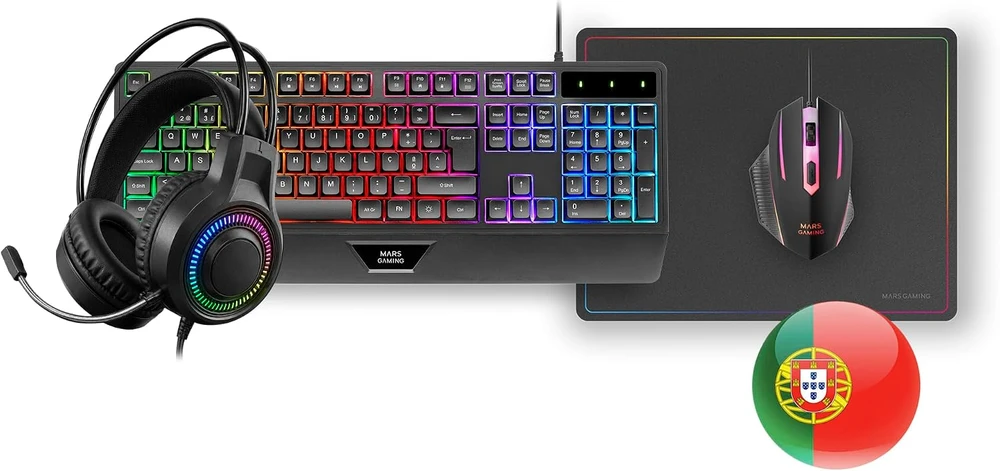 Mars Gaming MCP124PROPT žaidimų periferinių įrenginių rinkinys „4 viename“ su RGB klaviatūra ir 3200 DPI pele