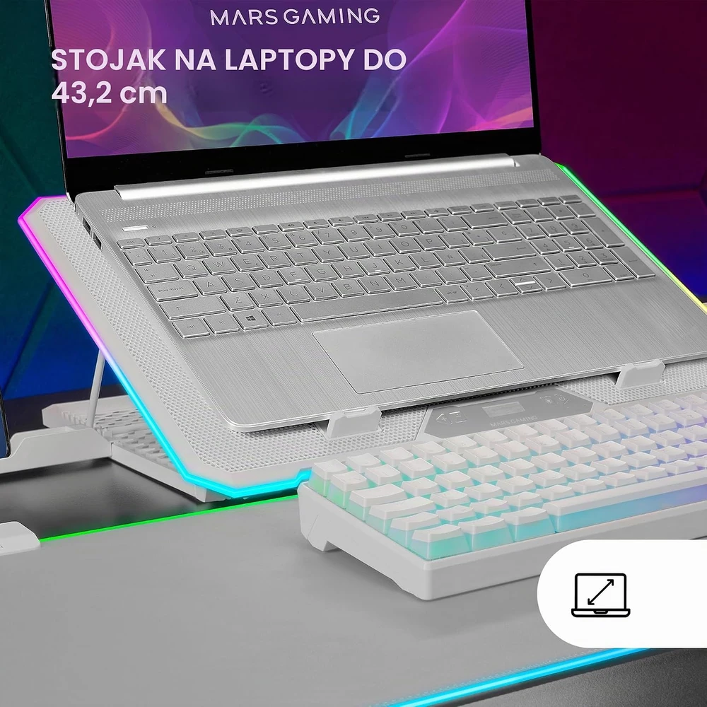 Mars Gaming MNBC13W nešiojamojo kompiuterio aušinimo stovas, 17 col., ARGB