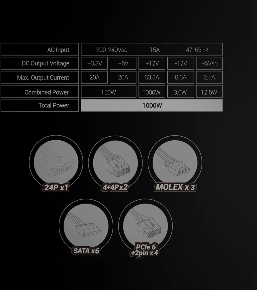 Mars Gaming MPB1000SI 1000 W ATX 3.1 kompiuterio maitinimo šaltinis
