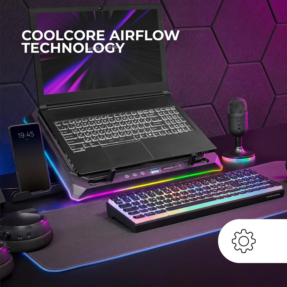 Mars Gaming nešiojamojo kompiuterio aušinimo stovas iki 18 colių su RGB MNBCULTRA