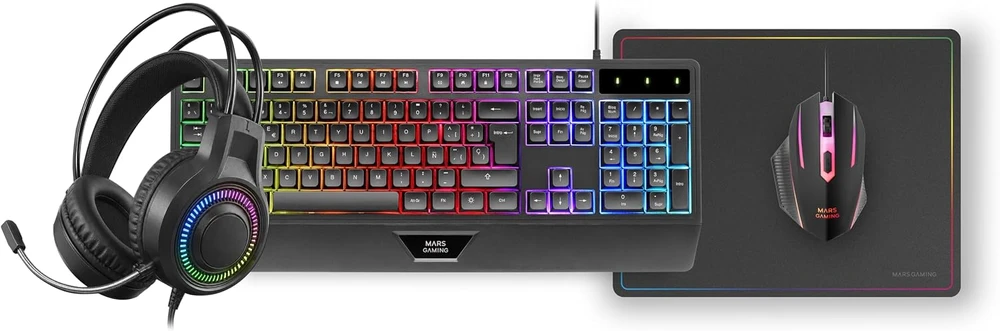 Mars Gaming žaidimų rinkinys „4 viename“ su H-Mech klaviatūra, 3200 DPI pele ir ausinėmis, MCP124PROES