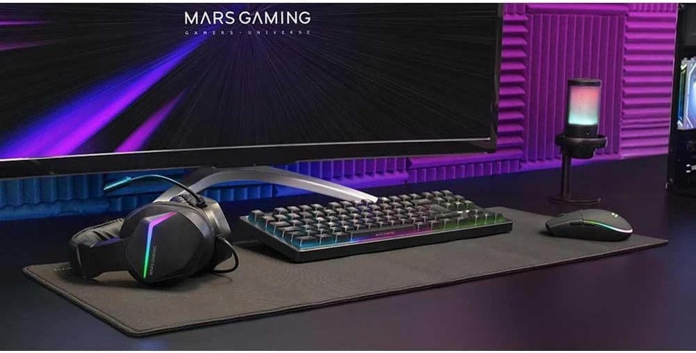 Mars Gaming žaidimų rinkinys su RGB klaviatūra, pele, ausinėmis ir XXL kilimėliu MCPRGB3PT