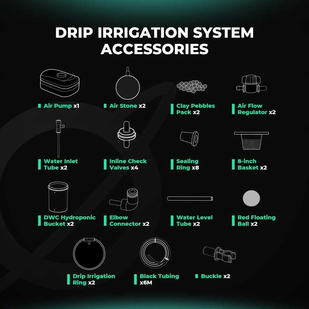 Mars Hydro giluminė hidroponinė DWC auginimo sistema, 2 × 5 galonų, 8 W oro pompa