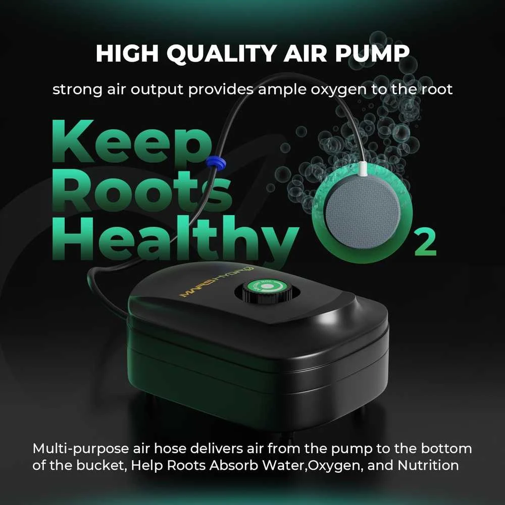 Mars Hydro giluminė hidroponinė DWC auginimo sistema, 2 × 5 galonų, 8 W oro pompa