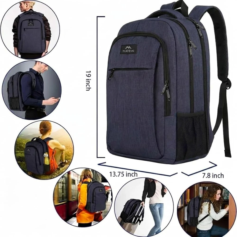 MATEIN didelė nešiojamojo kompiuterio kuprinė, 38 l, 17,3 colio, vandeniui atspari, tamsiai mėlyna, 100701BLU