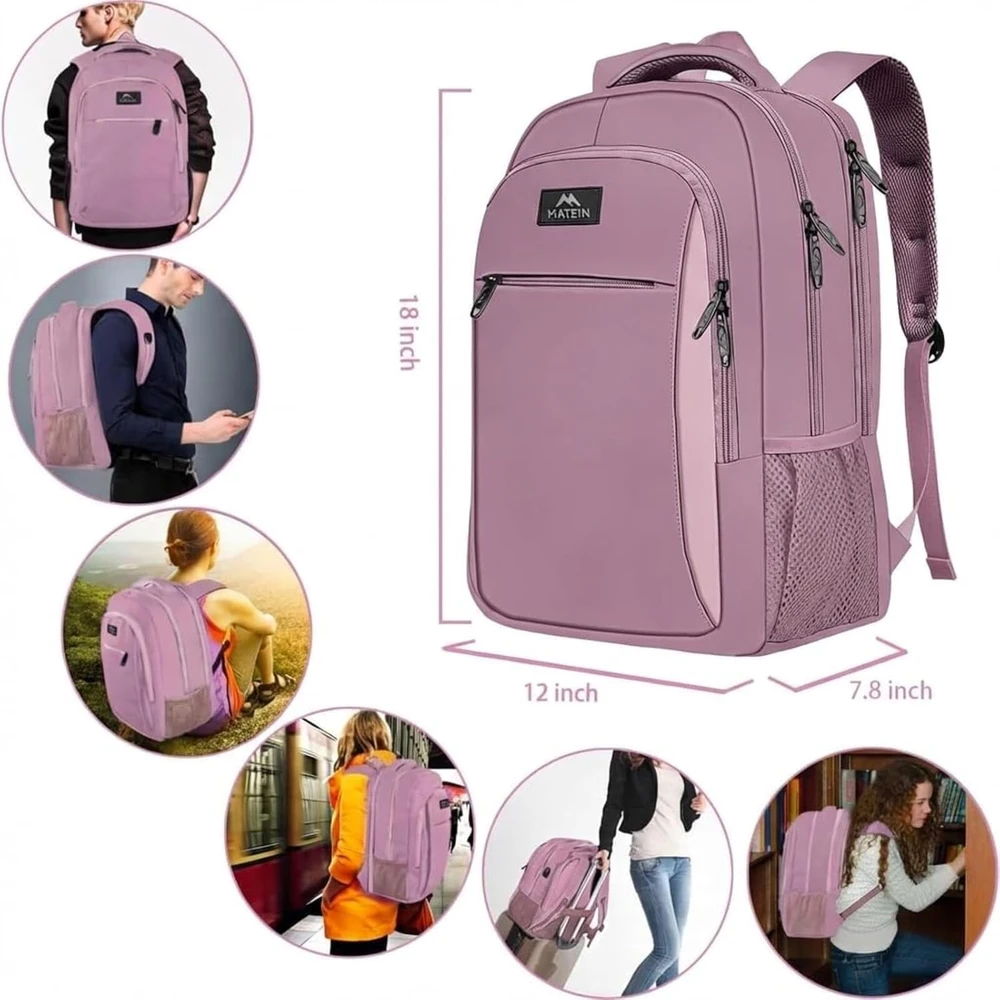 MATEIN nešiojamojo kompiuterio kuprinė 15,6" vandeniui atspari, verslui ir kelionėms, violetinė, 30 l
