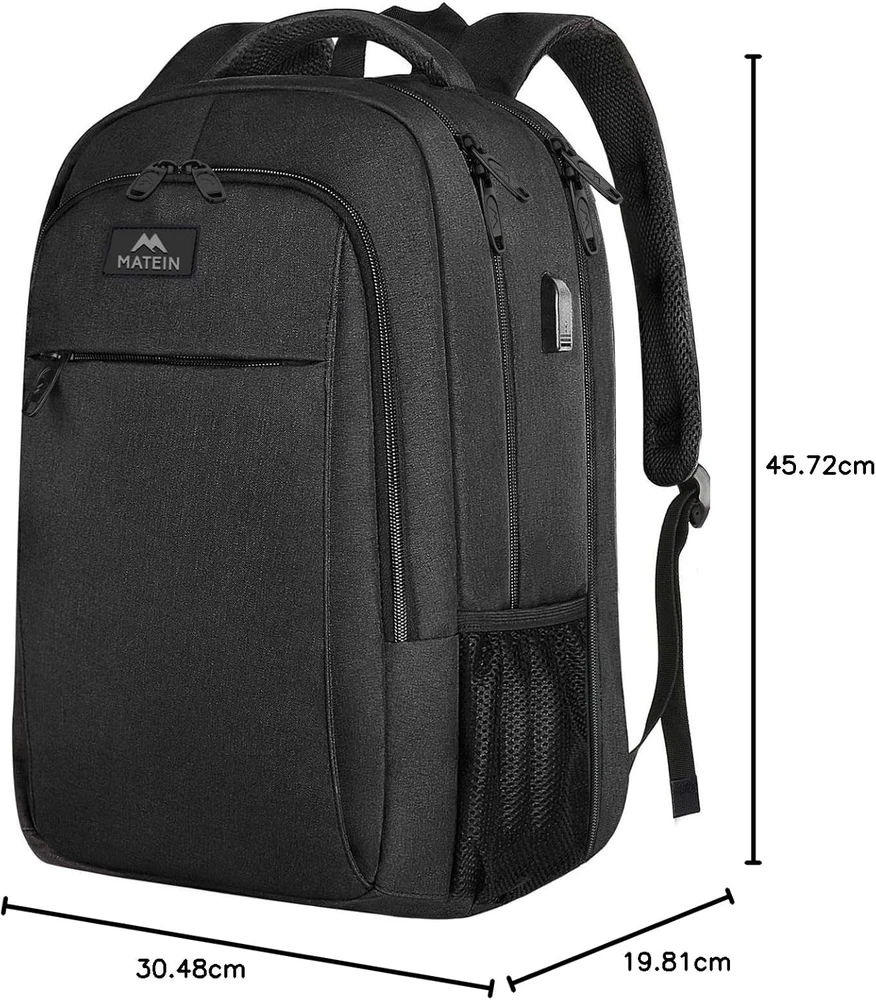 MATEIN nešiojamojo kompiuterio kuprinė 15,6 colio, vandeniui atspari, 30 l, poliesteris, juoda, 100700BLK