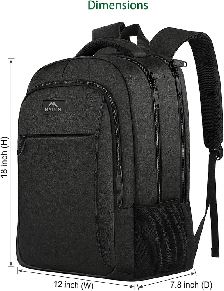 MATEIN nešiojamojo kompiuterio kuprinė 15,6 colio, vandeniui atspari, 30 l, poliesteris, juoda, 100700BLK