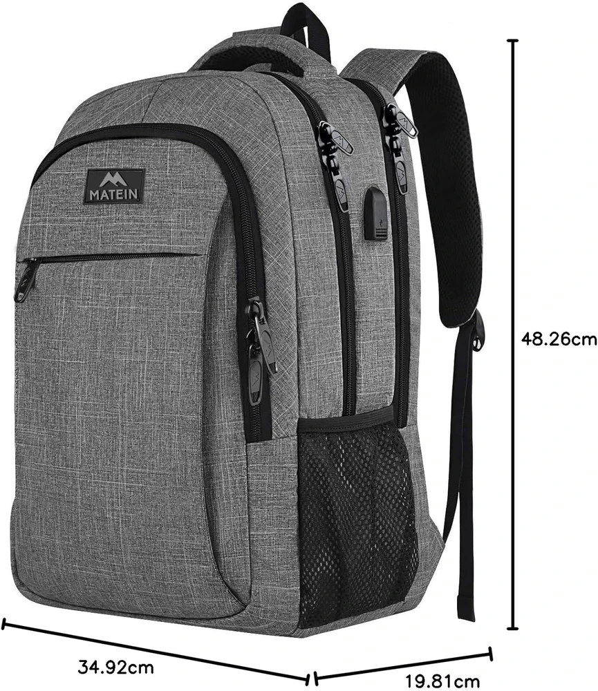 MATEIN nešiojamojo kompiuterio kuprinė 17,3" su apsauga nuo vagysčių ir vandeniui atspariu nailonu, pilka