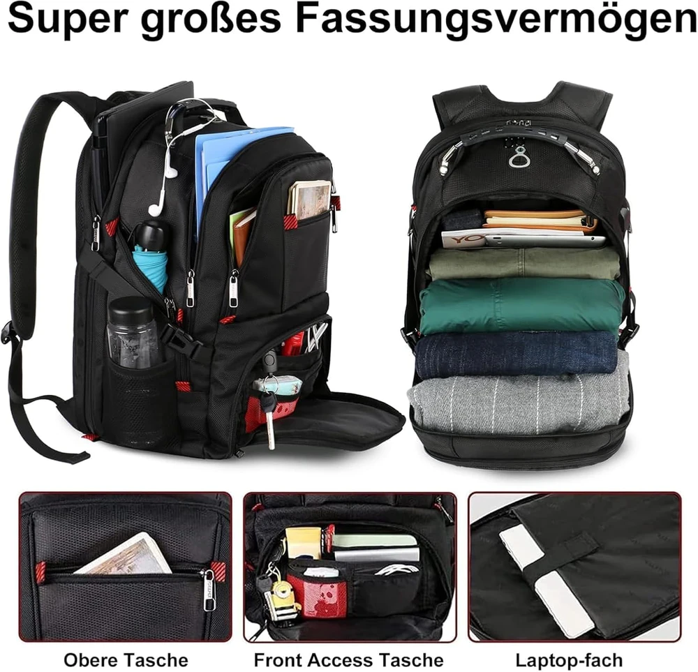 MATEIN nešiojamojo kompiuterio kuprinė, 17,3 colių, vandeniui atspari, 50 l talpa, juoda 100802BLK