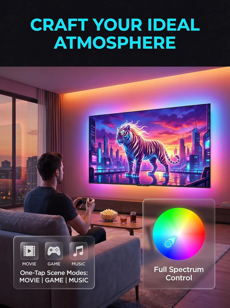 MATICOD 3 m RGB LED juosta televizoriui su Bluetooth ir USB, SKS-BT-10