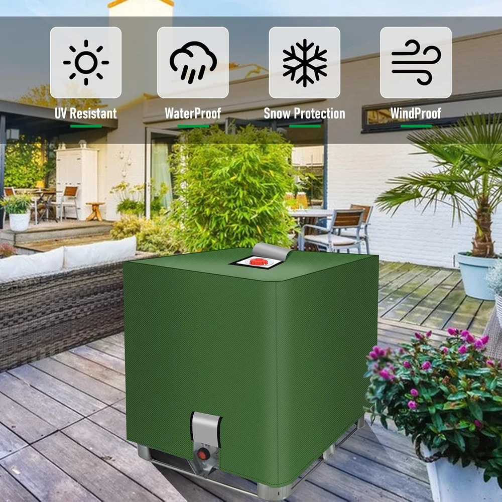MaxAwe IBC rezervuaro uždangalas, 420D žalias, vandeniui atsparus, 1000 l talpos