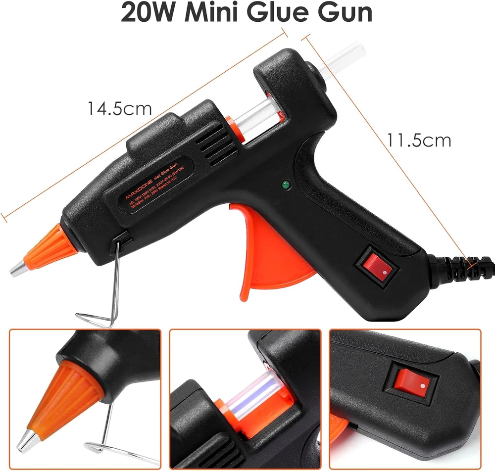 MAXDONE karštų klijų pistoletas 20 W su 30 klijų lazdelėmis, 7 mm, GGC00226
