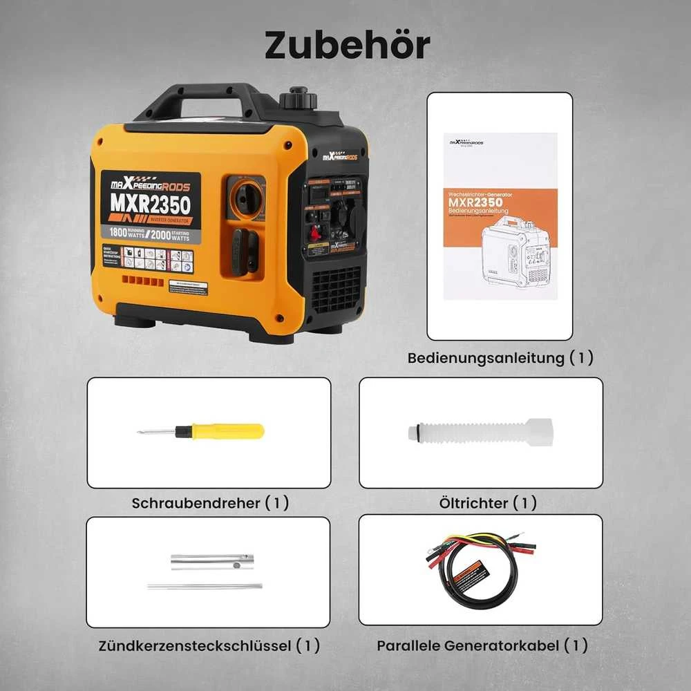 maXpeedingrods inverterinis generatorius 2000 W, benzininis, 4-taktis, USB ir 230 V lizdai, MXR2350