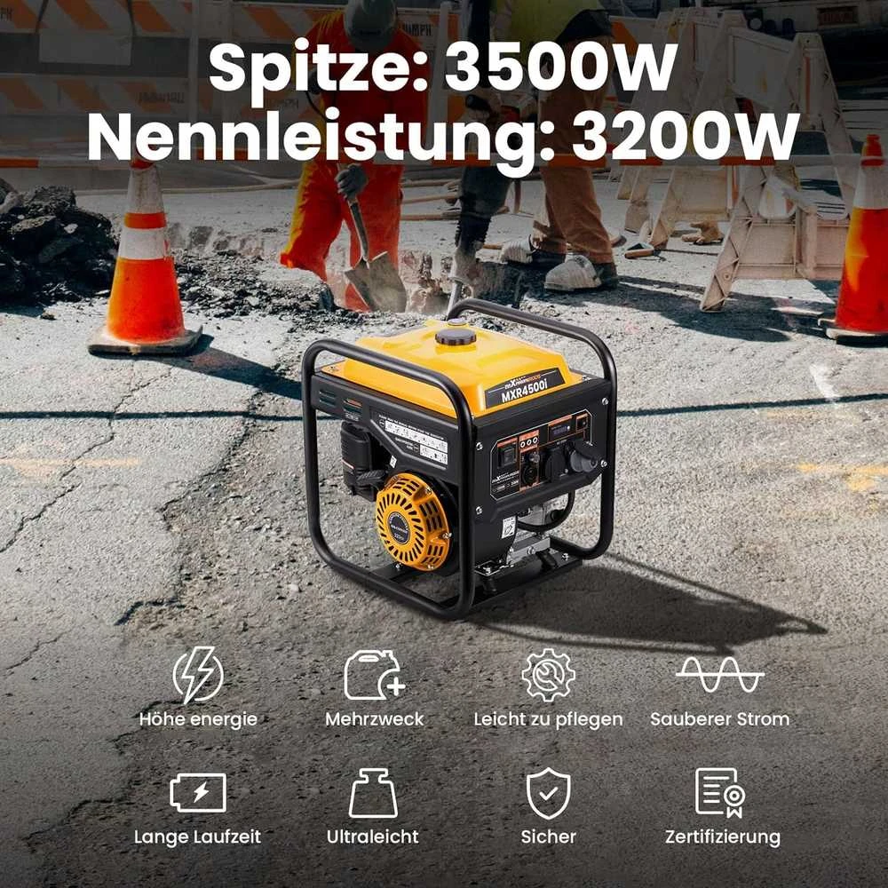 maXpeedingrods inverterinis generatorius 3500 W, benzininis, 2 x 230 V, tylus ir lengvas MXR4500i