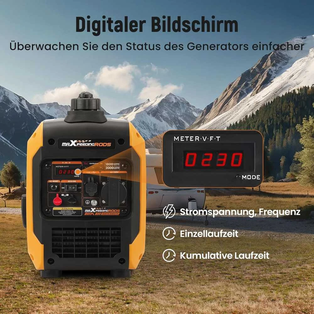 maXpeedingrods inverterinis generatorius 2000 W, benzininis, 4-taktis, USB ir 230 V lizdai, MXR2350