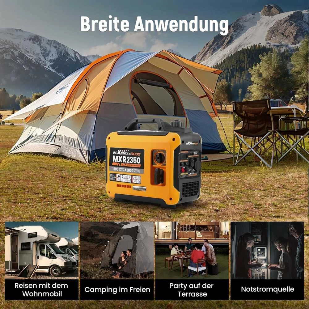 maXpeedingrods inverterinis generatorius 2000 W, benzininis, 4-taktis, USB ir 230 V lizdai, MXR2350