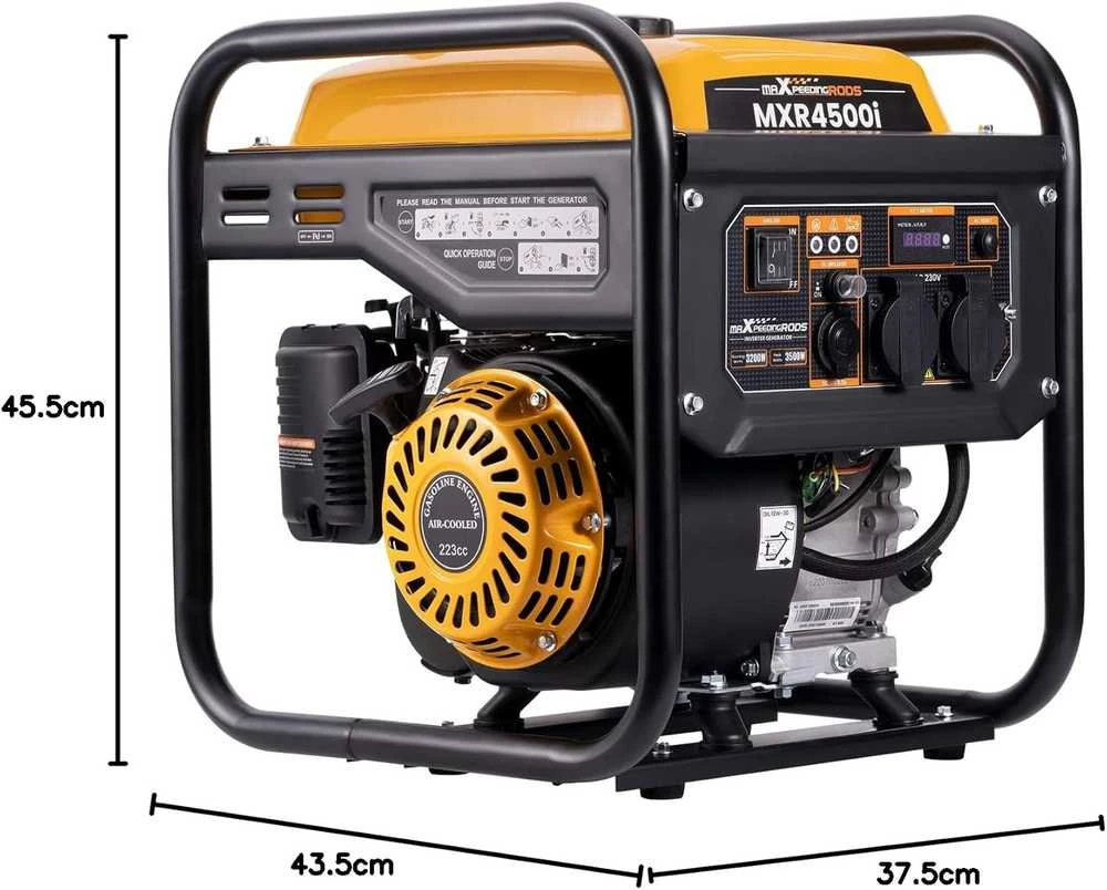 maXpeedingrods inverterinis generatorius 3500 W, benzininis, 2 x 230 V, tylus ir lengvas MXR4500i